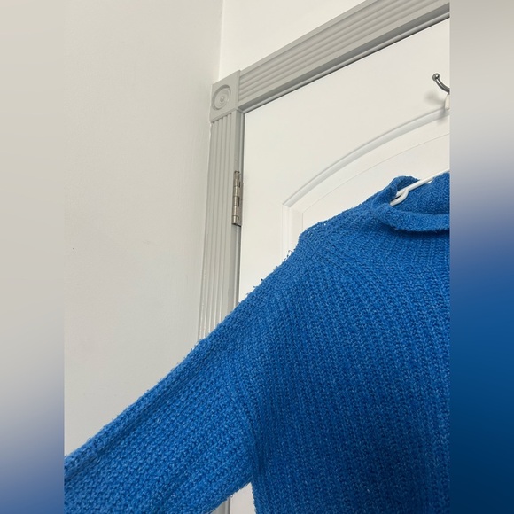 Anthropologie Cobalt Blue Funnel Neck Sweater Ribbed Mock Neck size small bright - Picture 5 of 14
